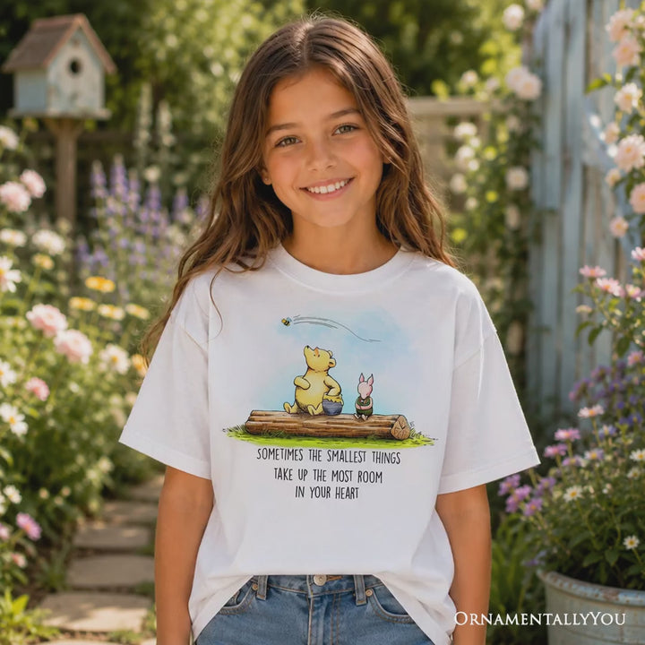 Kids Heartwarming Winnie-the-Pooh Quote T-Shirt, 1926 A.A. Milne Small Things Friendly Tee for Youth