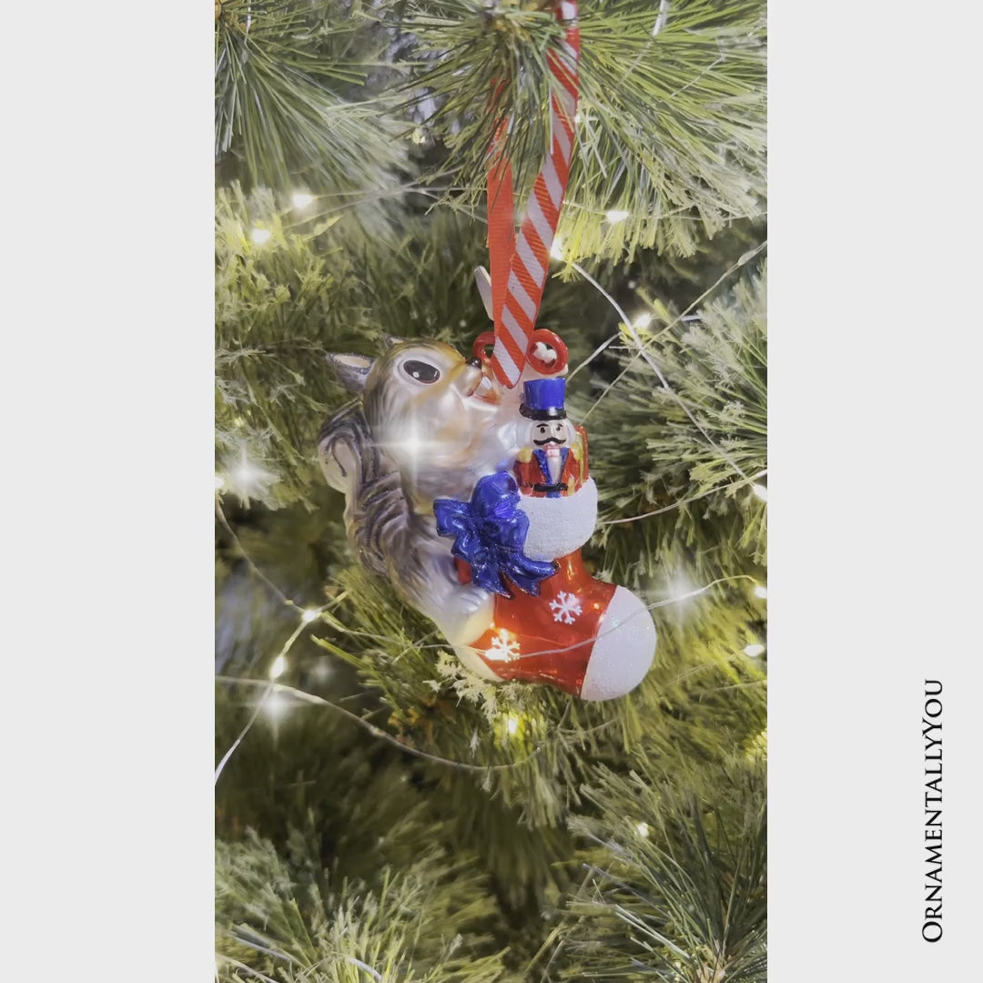 (Pre-Order) Whimsical Cute Squirrel Glass Ornament, Funny Adorable Animal Gift for Kids