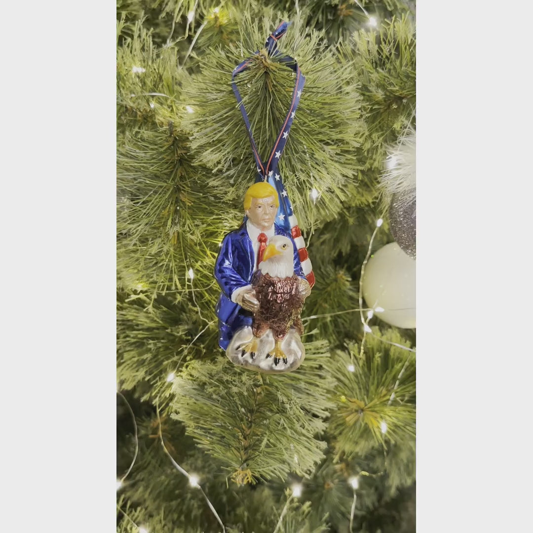 Exclusive Premium President Trump Glass Christmas Ornament, Limited Time American Bald Eagle MAGA Tree Decor