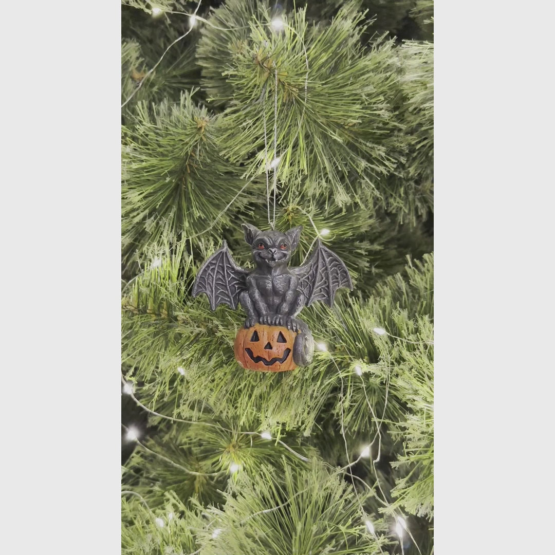 Spooky Gargoyle on a Pumpkin Ornament, Goth Halloween Themed Tree Decor