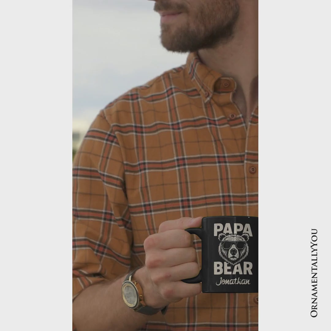 Papa Bear Sunglasses Personalized Mug, Black Vintage Gift with Custom Name for Cool Dads