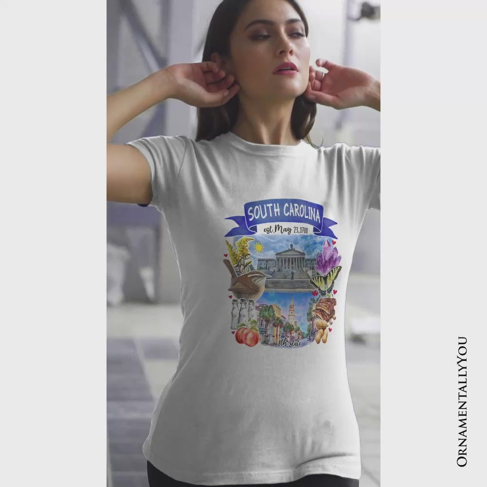 Artistic South Carolina State Themes and Landmarks T-Shirt, Tee for History and Travel Lovers