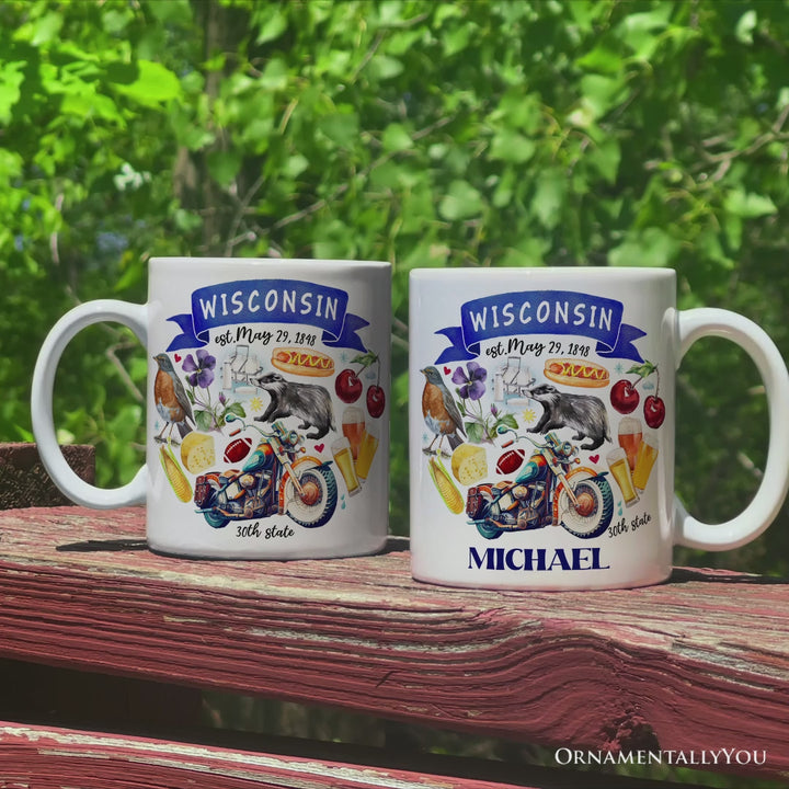 Artistic Wisconsin State Themes and Landmarks Personalized Mug With Custom Name