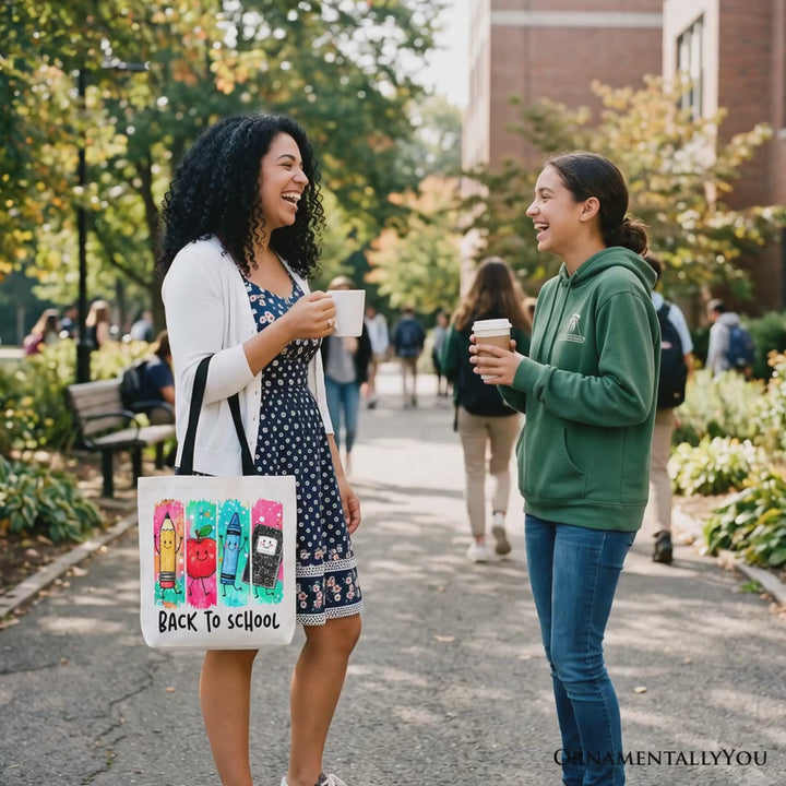 Brushstroke Back to School Tote Bag, Apple Pencil Notebook Gift Shopper for Teachers