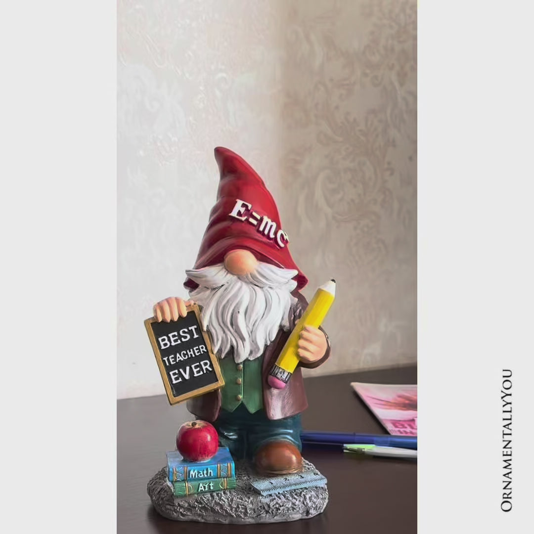 Teacher Gnome Garden Statue, 10" Classroom Dwarf Figurine Appreciation Gift for Teachers