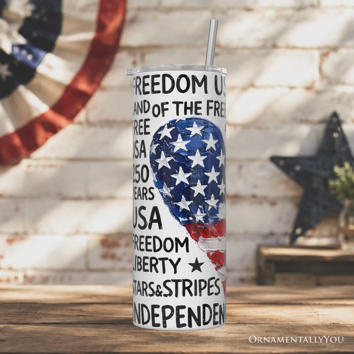 USA 250 Heart Patriotic 20oz Personalized Tumbler With Lid and Stainless Steel Straw, Retro 4th of July Gift Cup