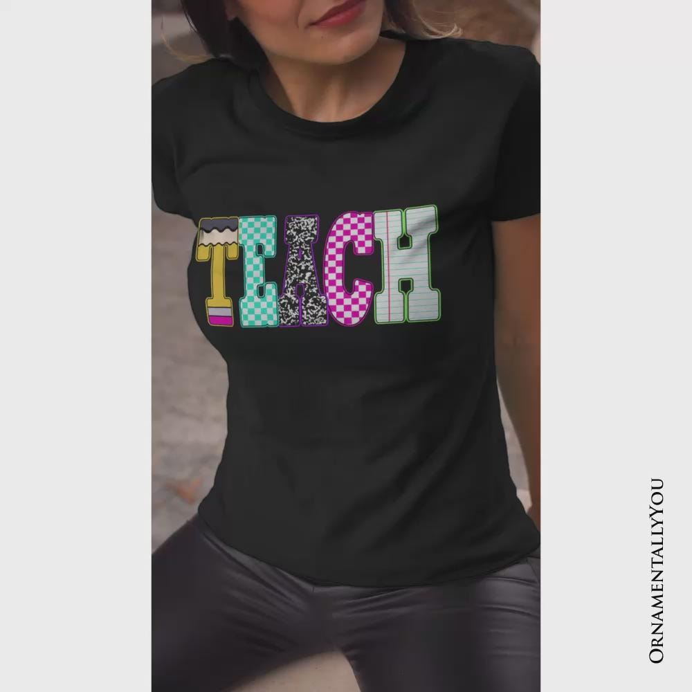 Neon Teacher Checkered Retro T-Shirt, Back To School Tee