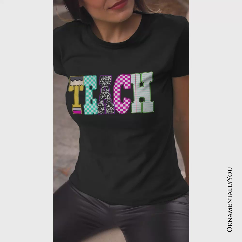Neon Teacher Checkered Retro T-Shirt, Back To School Tee
