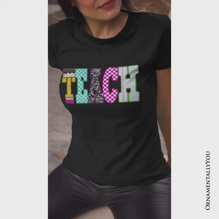 Neon Teacher Checkered Retro T-Shirt, Back To School Tee
