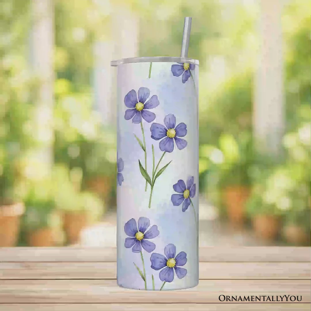 Delicate Blue Wildflowers 20oz Personalized Tumbler With Lid and Stainless Steel Straw, Soft Pastel Floral Pattern Gift Cup