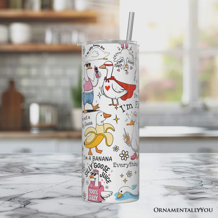 Funny Silly Goose Tumbler With Lid and Stainless Steel Straw, Humor Meme Travel Mug Gift