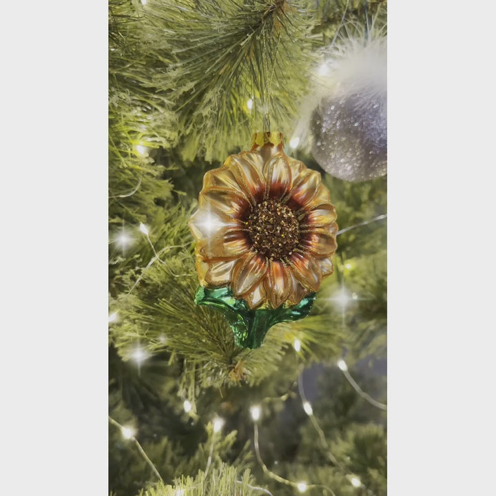 Glossy Charming Sunflower Glass Christmas Ornament, Flower Holiday Decor