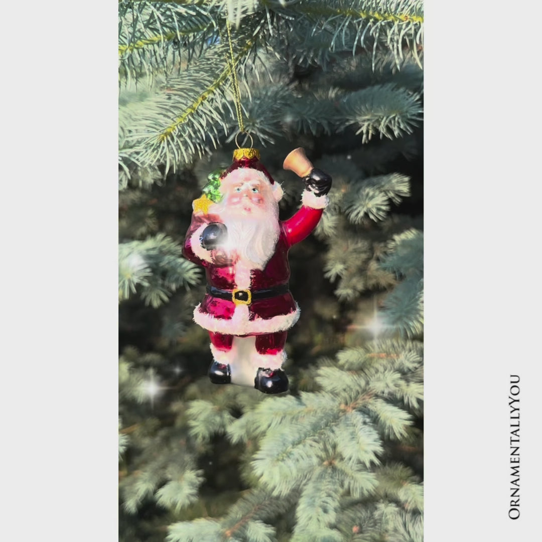 Festive Delivery Santa Claus Coming to Town Glass Christmas Ornament