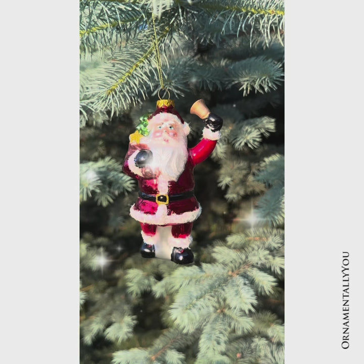 Festive Delivery Santa Claus Coming to Town Glass Christmas Ornament