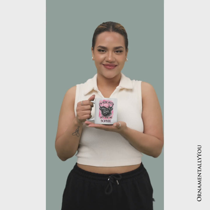 Bossy Highland Cow Personalized Mug, Head Heifer Funny Western Gift with Custom Name