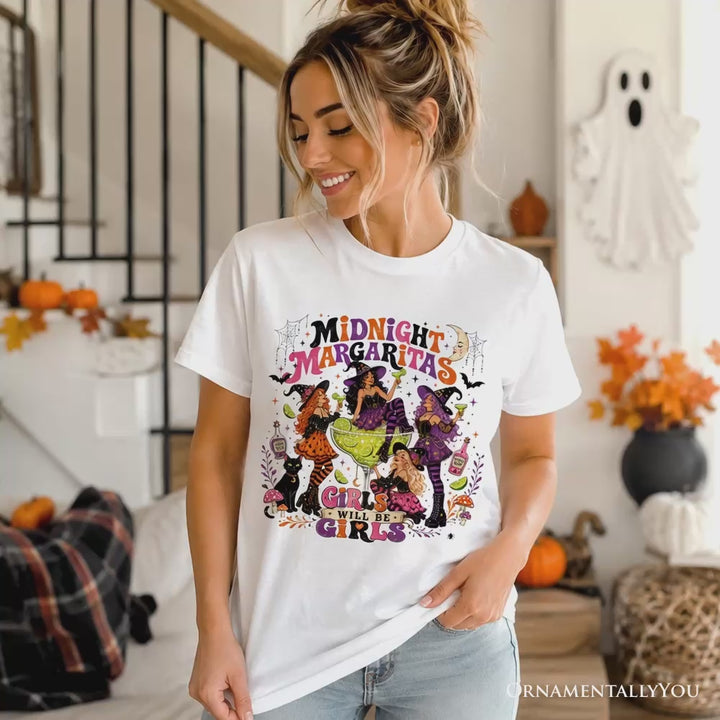 Midnight Margaritas Retro Halloween Shirt, Colorful Girls Night Witch Cocktail Tee