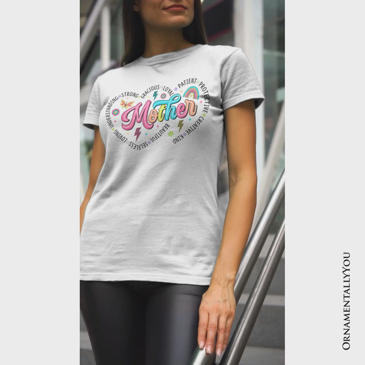 Inspiring Words for Mothers Heart T-Shirt, White Colorful Tee for Strong Women