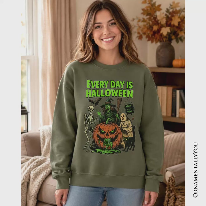 Every Day Is Halloween Sweatshirt, Vintage Pumpkin Witch Spooky Sweater for Eternal Spook Enthusiasts