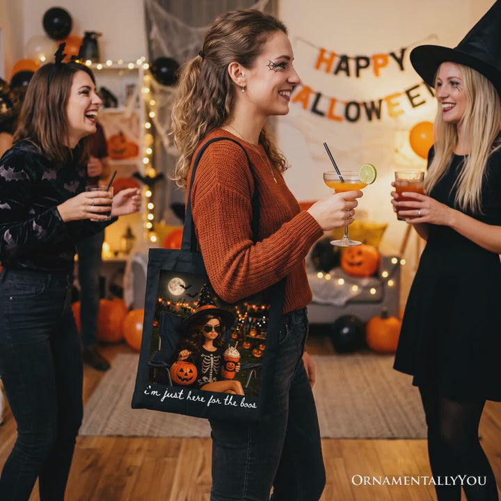 I’m Just Here for the Boos Witch Tote Bag, Funny Halloween Party Gift Shopper