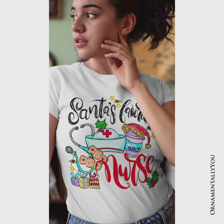 Santa’s Favorite Nurse T-Shirt, Cheerful Christmas Tee