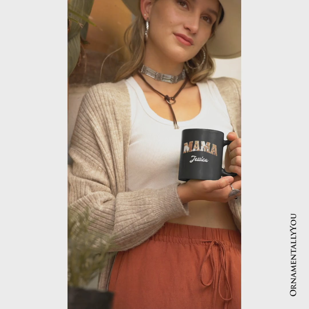 Cow Print Mama Western Personalized Mug, Faux Cowhide Mom Gift with Custom Name