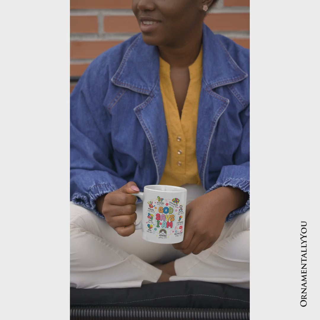 God Says I Am Christian Autism Mug, Motivational Awareness Gift
