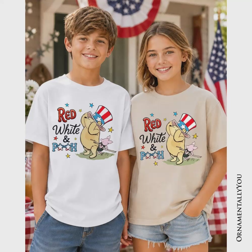 Kids Red White & Proud Winnie-the-Pooh T-Shirt, 1926 A.A. Milne Youth Patriotic 4th of July Tee