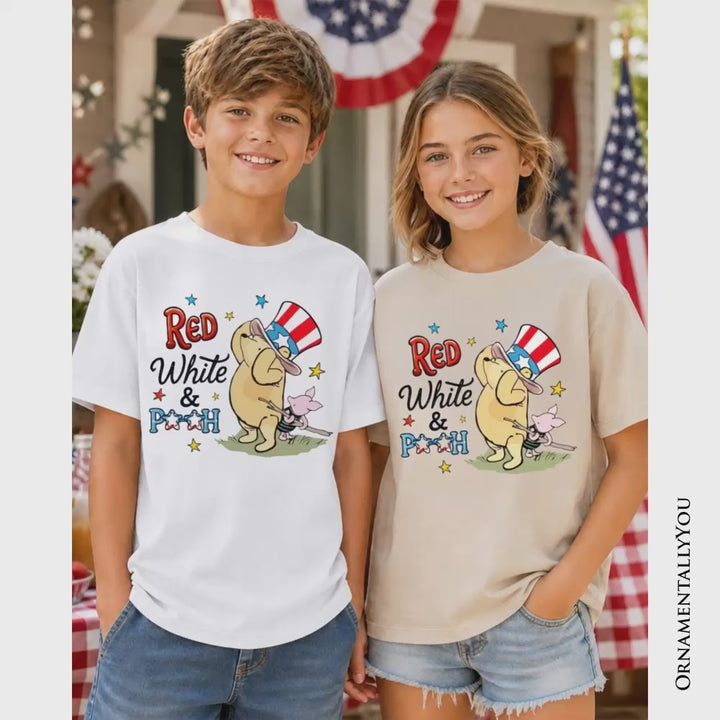 Kids Red White & Proud Winnie-the-Pooh T-Shirt, 1926 A.A. Milne Youth Patriotic 4th of July Tee
