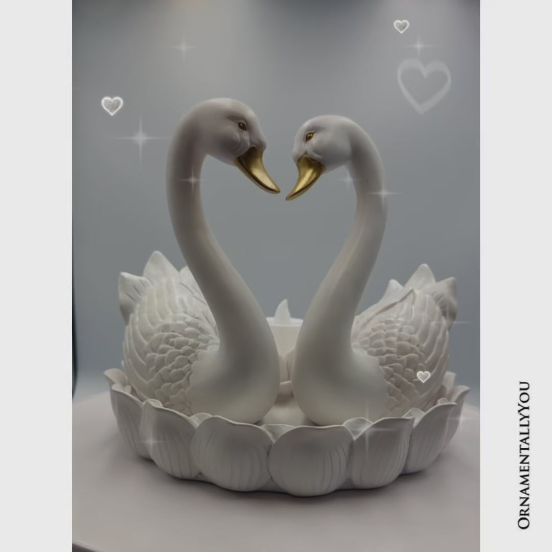 Elegance in Union Swan Figurine and Tealight Candle, 7" Romantic Couples Gift for Valentine or Anniversary