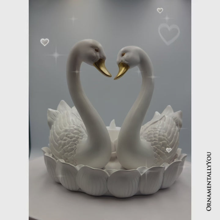 Elegance in Union Swan Figurine and Tealight Candle, 7" Romantic Couples Gift for Valentine or Anniversary