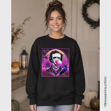 Synthwave 80's Styled Edgar Allan Poe Horror Sweatshirt, Vaperwave Classic Retro Neon Halloween Sweater