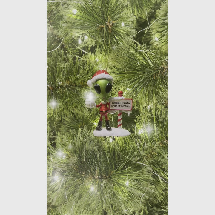 (Pre-Order) Greetings Earthlings Alien Ornament, Unique UFO Christmas Decor