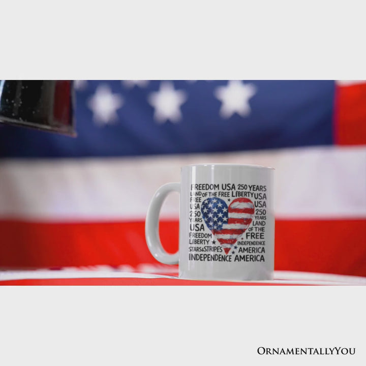 USA 250 Heart Patriotic Mug, Retro 4th of July Gift