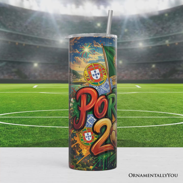 Portugal 2026 Soccer Cup Global Championship 20oz Tumbler With Lid and Stainless Steel Straw, Fans Football Gift Cup