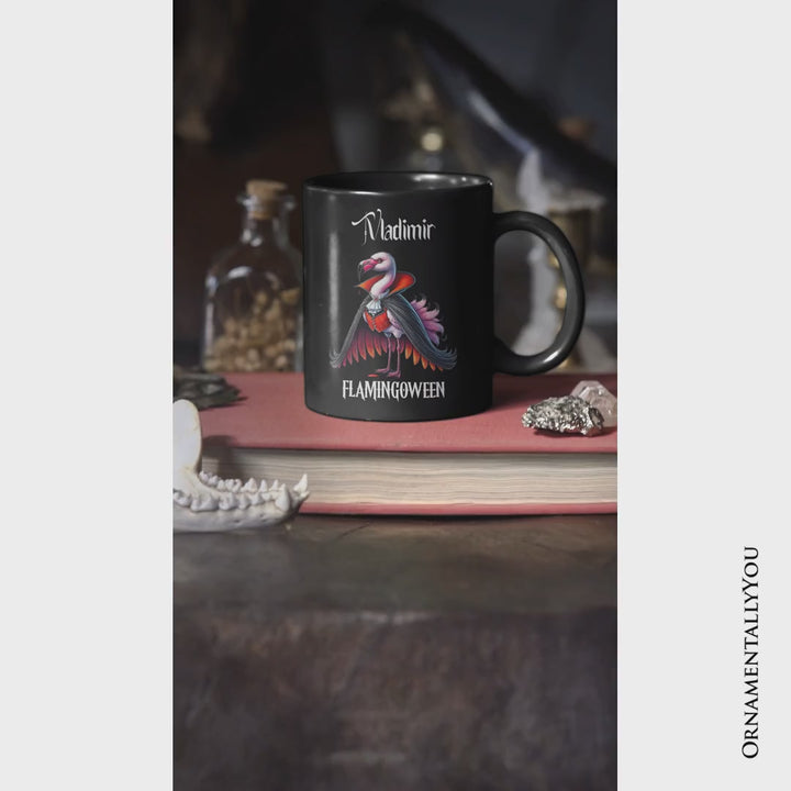 Spooky Vampire Flamingo Personalized Mug, Halloween Dracula Bird Gift with Custom Name