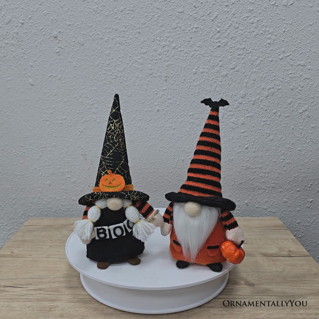 Spooky Pumpkin Plush Gnome Set of 2, Trick or Treat Halloween 10" Tabletop Decor