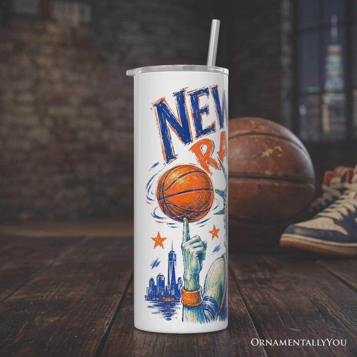 Retro New York Raised 20oz Personalized Tumbler With Lid and Stainless Steel Straw, NYC Sports Fan Gift Cup