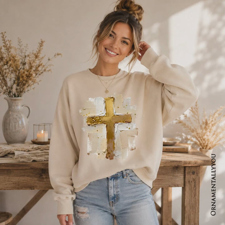 Oil Brushstroke Cross Sweatshirt, Christian Faith Jesus Easter Sweater