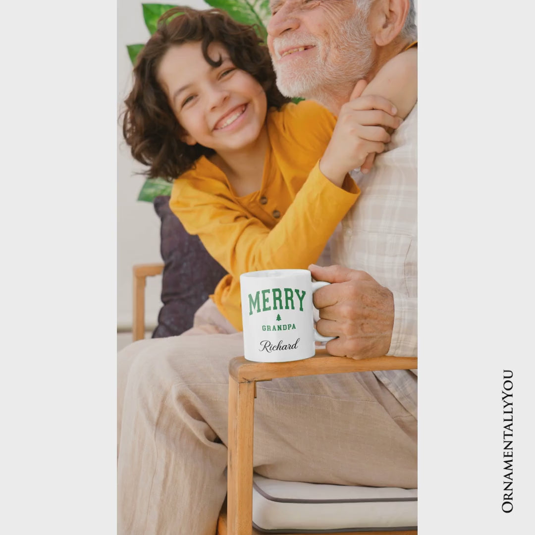 Merry Grandpa Retro Christmas Personalized Mug, Matching Family Holiday Gift with Custom Name