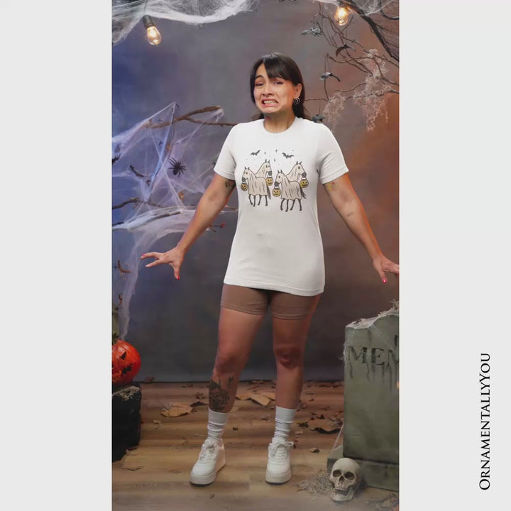 Retro Halloween Horse Ghosts T-Shirt, Cute Western Tee with Spooky Vibes
