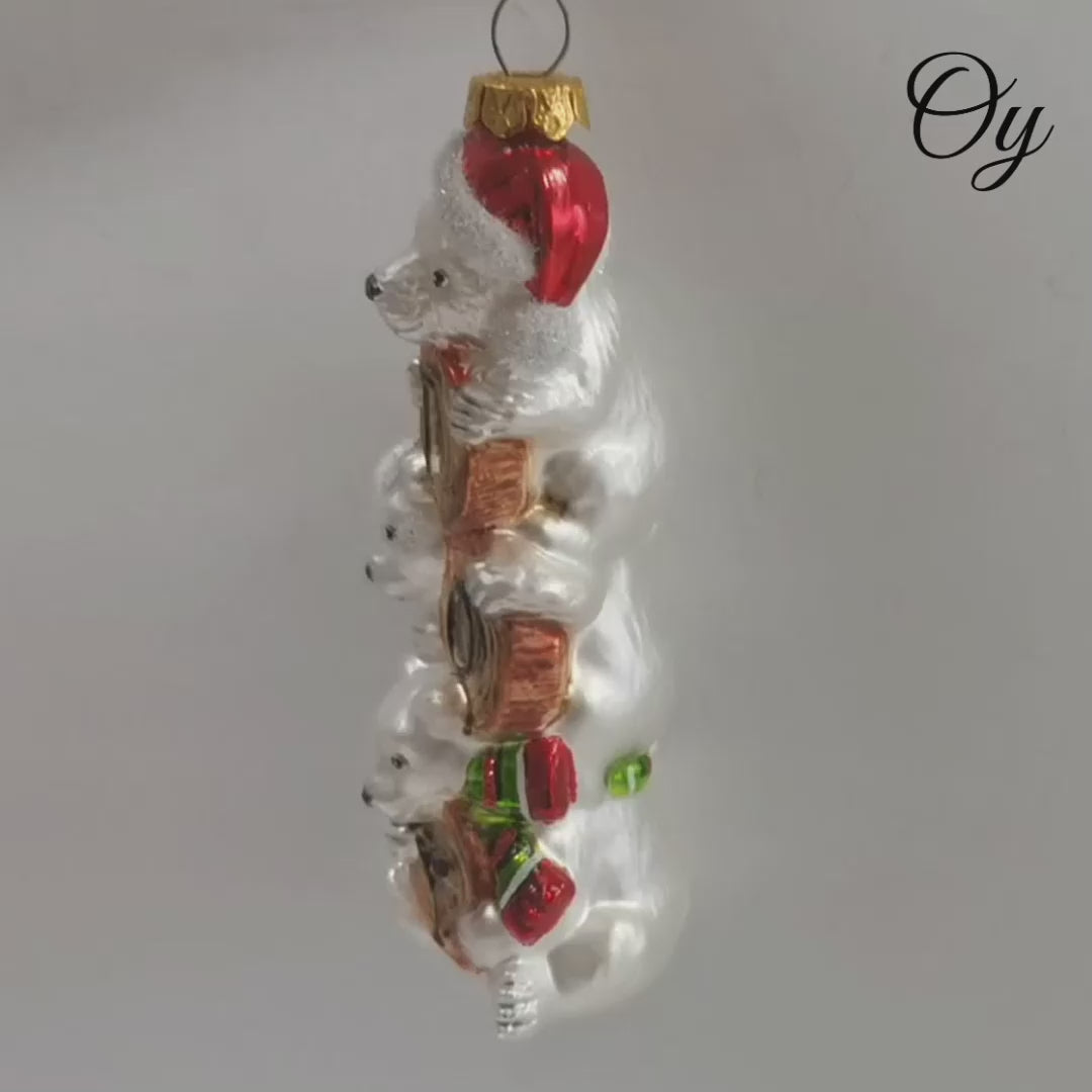 Joyful Polar Bear Trio Stacked Glass Christmas Ornament