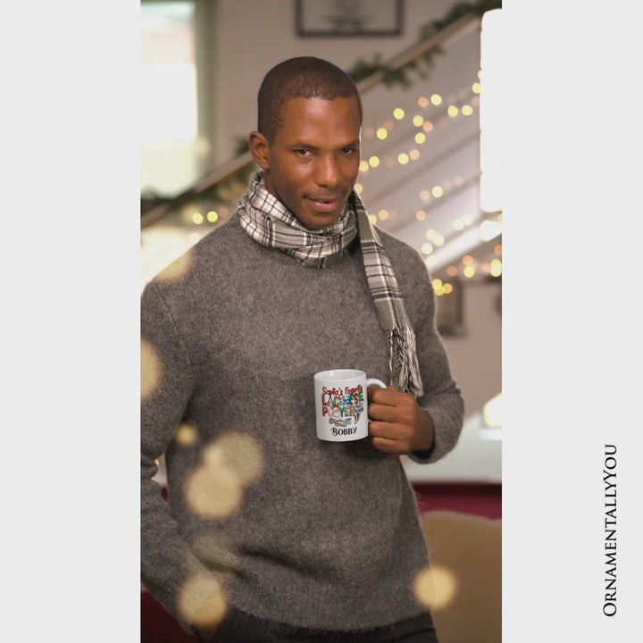 Santa’s Favorite Lacrosse Player Personalized Mug, Plaid Christmas Athlete Gift with Custom Name