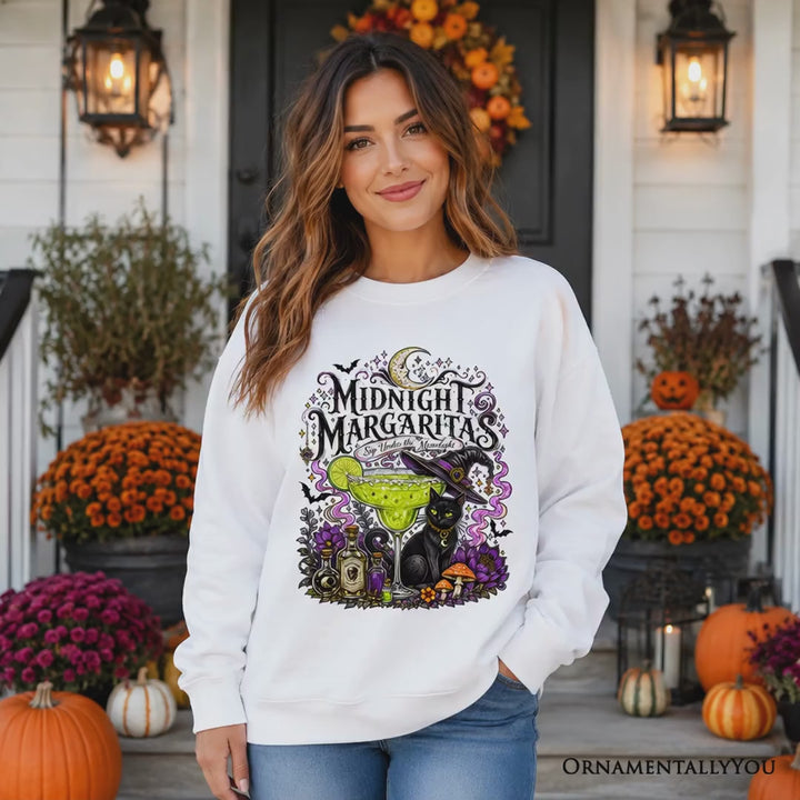 Midnight Margaritas Black Cat Halloween Sweatshirt, Witchy Cocktail Sweater for Spooky Season