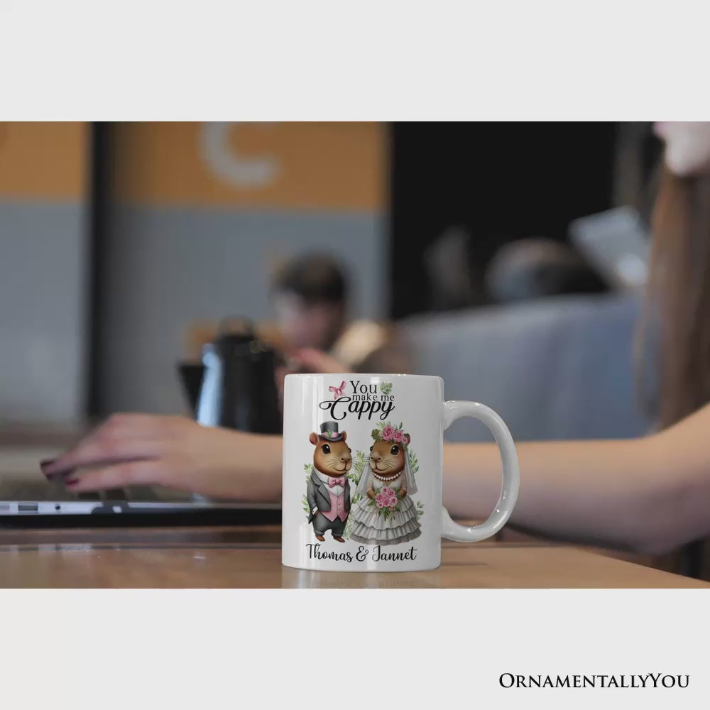 Cute Married Couple Capybara Personalized Mug, You Make Me Cappy Romantic Wedding Gift With Custom Names