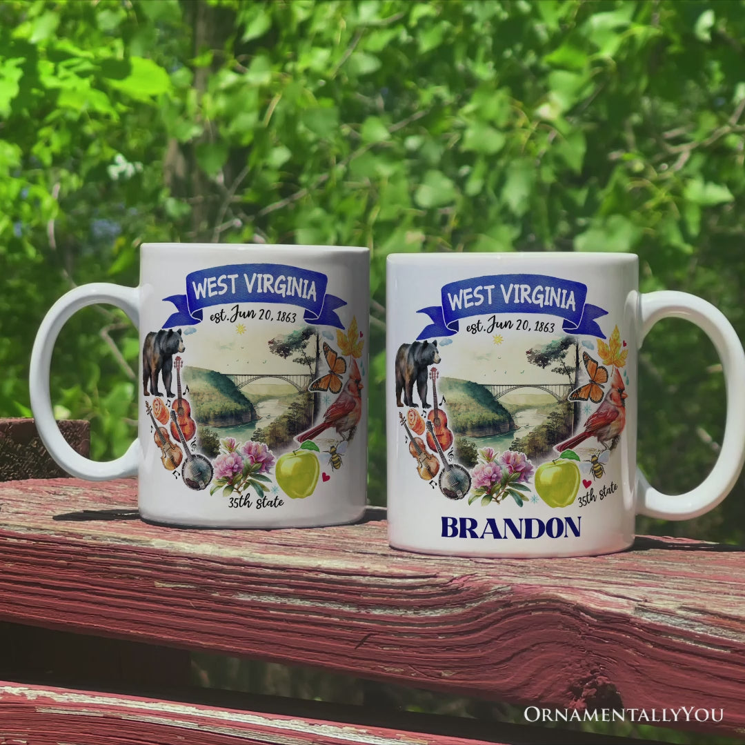 Artistic West Virginia State Themes and Landmarks Personalized Mug With Custom Name