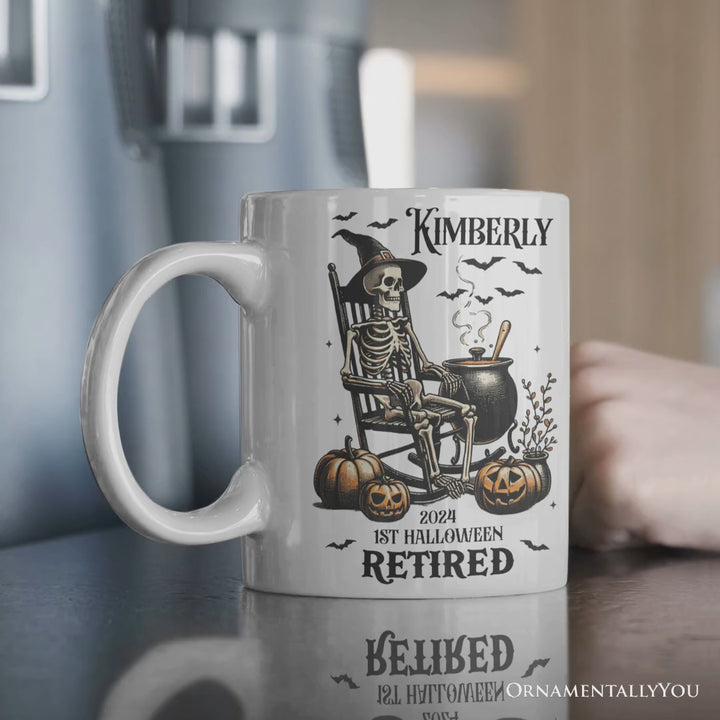 Funny Retired Skeleton Mug, Personalized Halloween Mug Gift