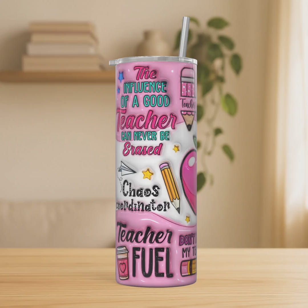 Pink Teacher Life 20oz Personalized Tumbler With Lid and Stainless Steel Straw, Inspirational Educator Appreciation Gift Cup