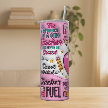 Pink Teacher Life 20oz Personalized Tumbler With Lid and Stainless Steel Straw, Inspirational Educator Appreciation Gift Cup