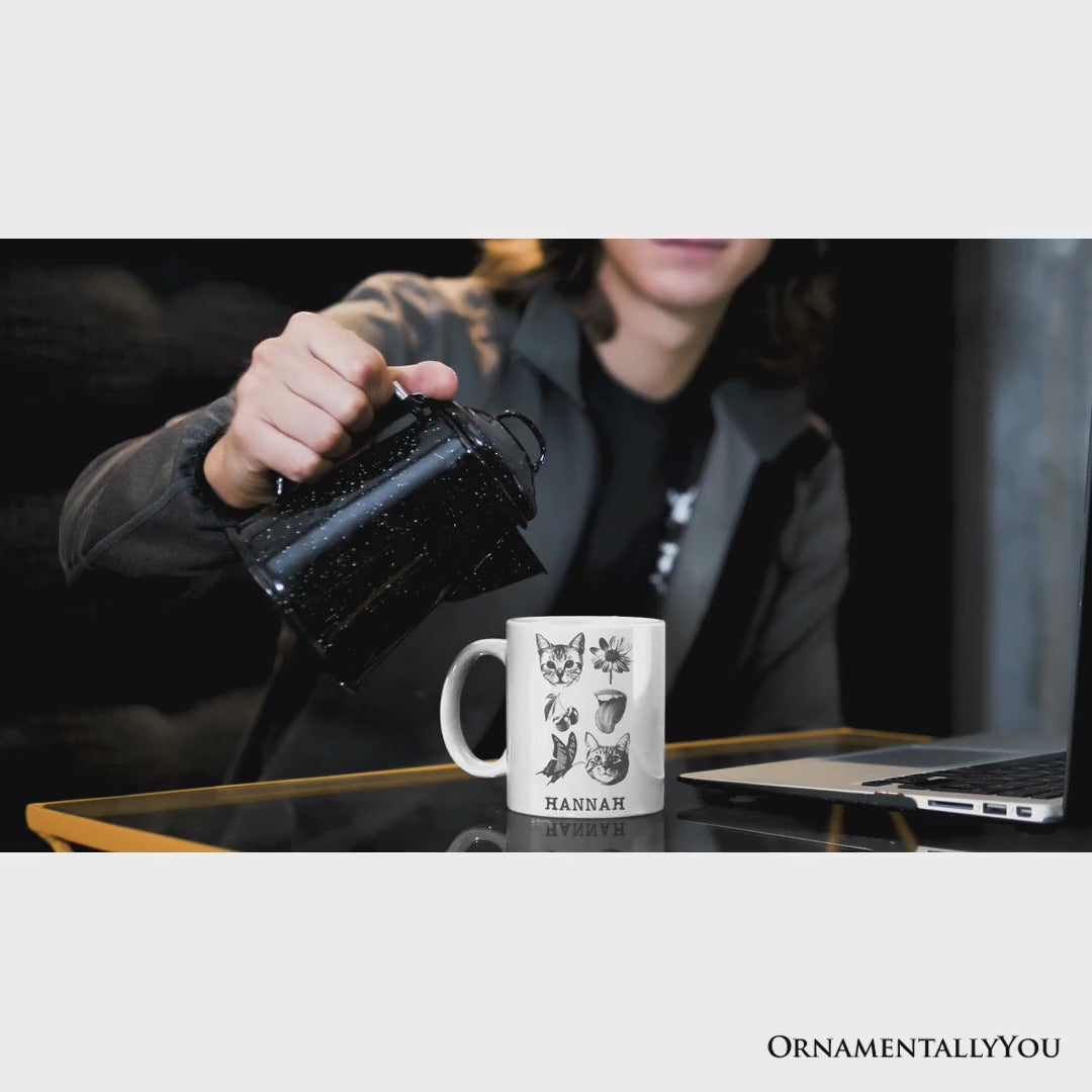 Dangerous Elements Grunge Tattoo Style Personalized Mug, Photocopy Stipple Collage Art Gift with Custom Name