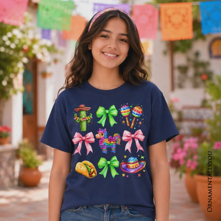 Kids Cinco De Mayo Coquette Bow T-Shirt, Mexican Fiesta Maracas Youth Tee